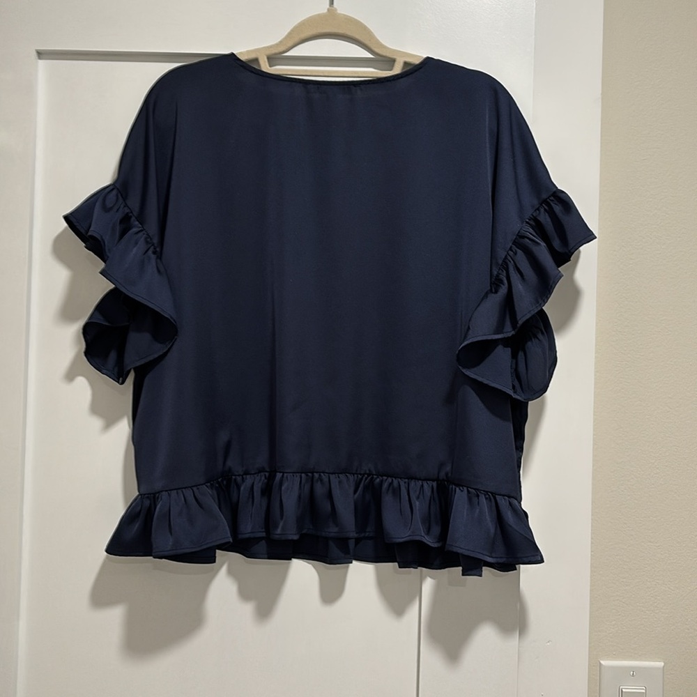 Navy Ruffle Sleeve Top - Picture 2 of 2